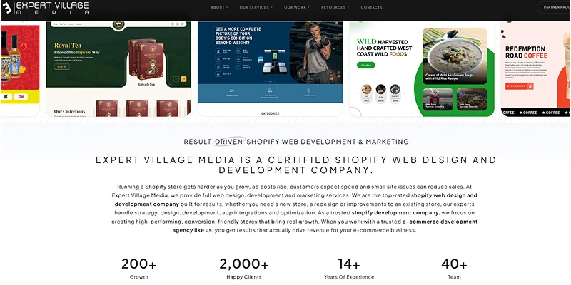 Home page of the Best Shopify Web development company named Expert Village media